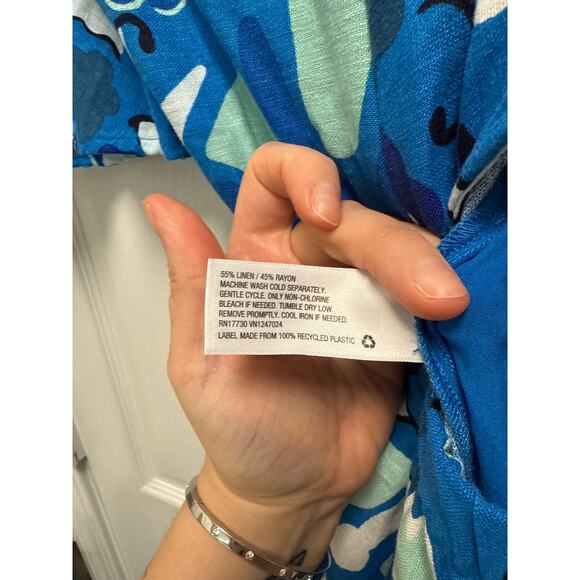 RHODE Zinnia Floral Print Wide Leg Resort Jumpsuit Blue Linen Blend Size Large - Picture 9 of 9